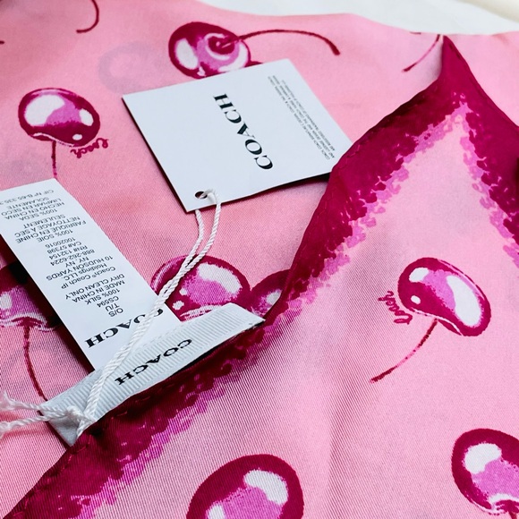 Coach Airbrushed Cherry Print Silk Diamond Scarf -NWT - Picture 2 of 11